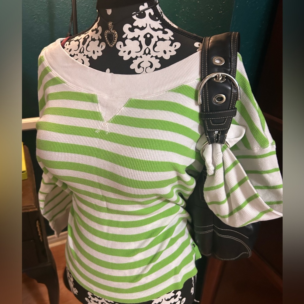 Y2K Ralph Lauren Green and White Striped Top